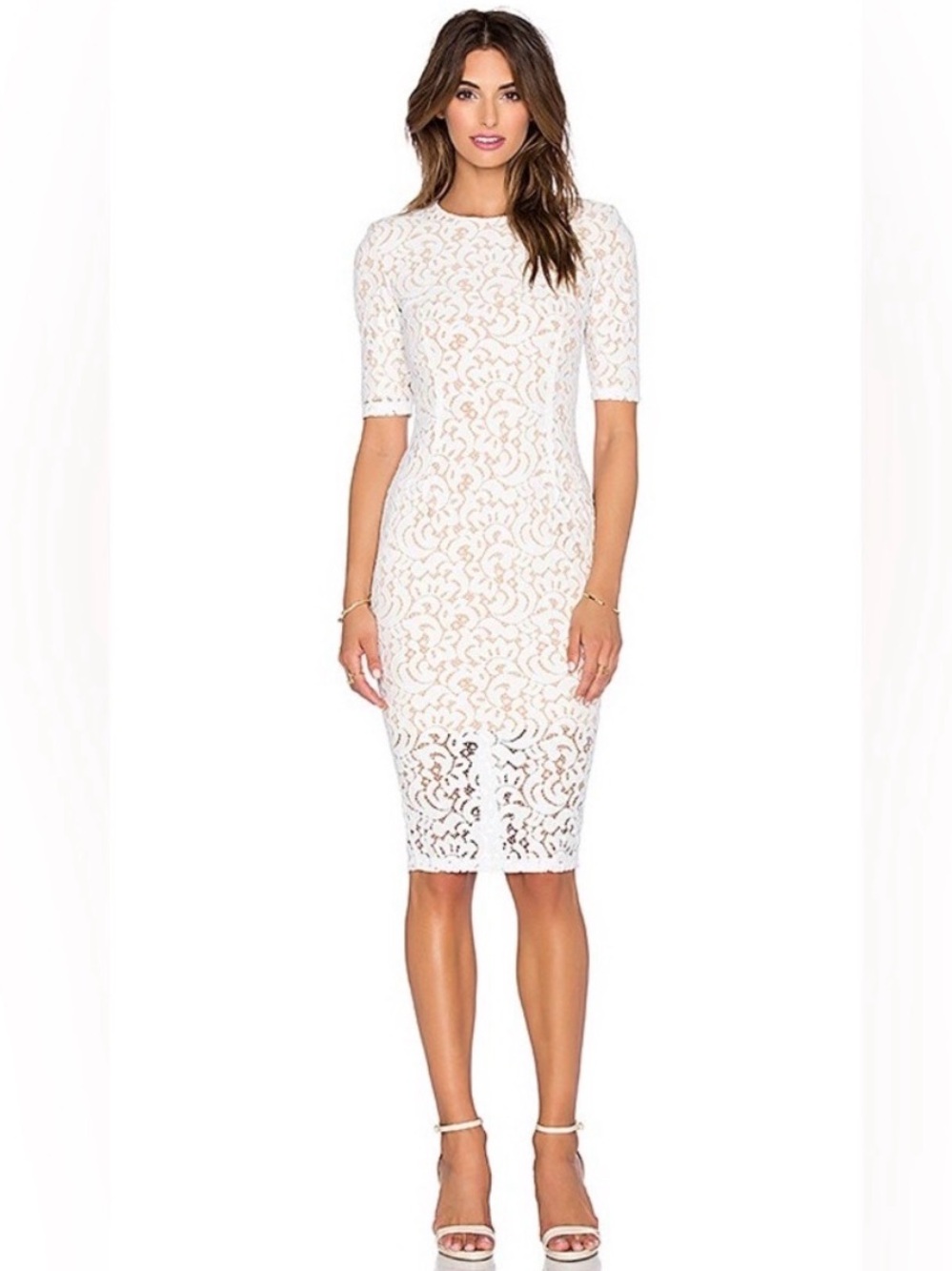 Misha Collection Rosie Lace Midi Dress XS Ivory White Sheath NWT